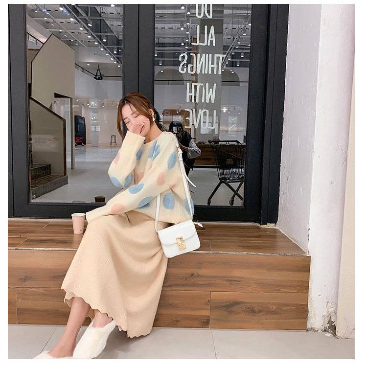 Big Wave Point Pullover Sweater Women's Loose Korean long-sleeved Round Neck Warm Sweater