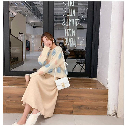 Big Wave Point Pullover Sweater Women's Loose Korean long-sleeved Round Neck Warm Sweater