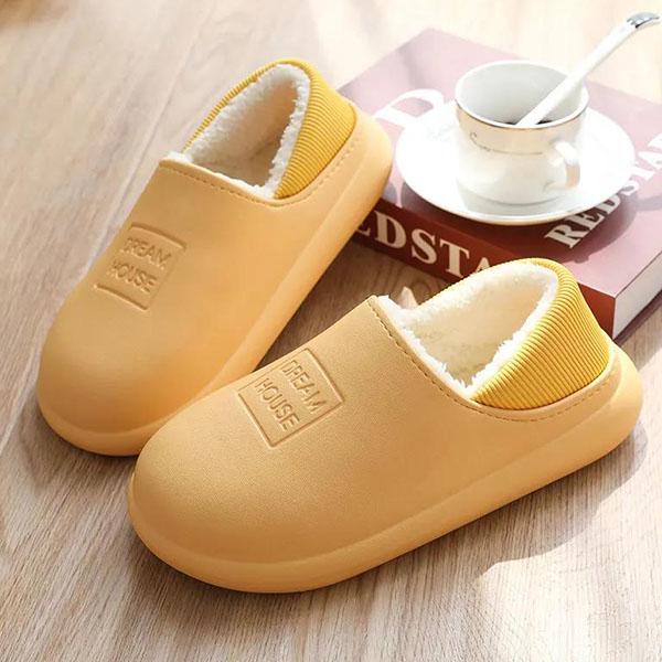 Women's Cotton Slippers In Autumn and Winter Thick Bottom Anti-skid Waterproof Household Indoor Solid Color Warm Wrap Heel Slippers