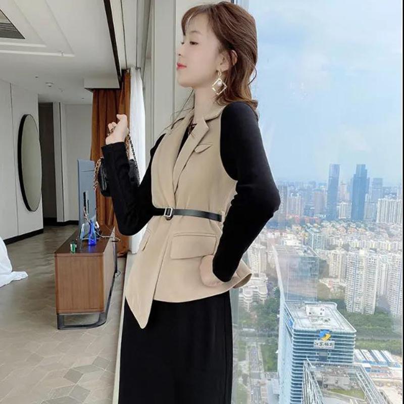 Spring and Autumn New Style Temperament Vest Vest Jacket Female Thin Temperament Mid-length Dress Two-piece Lady Elegant Style
