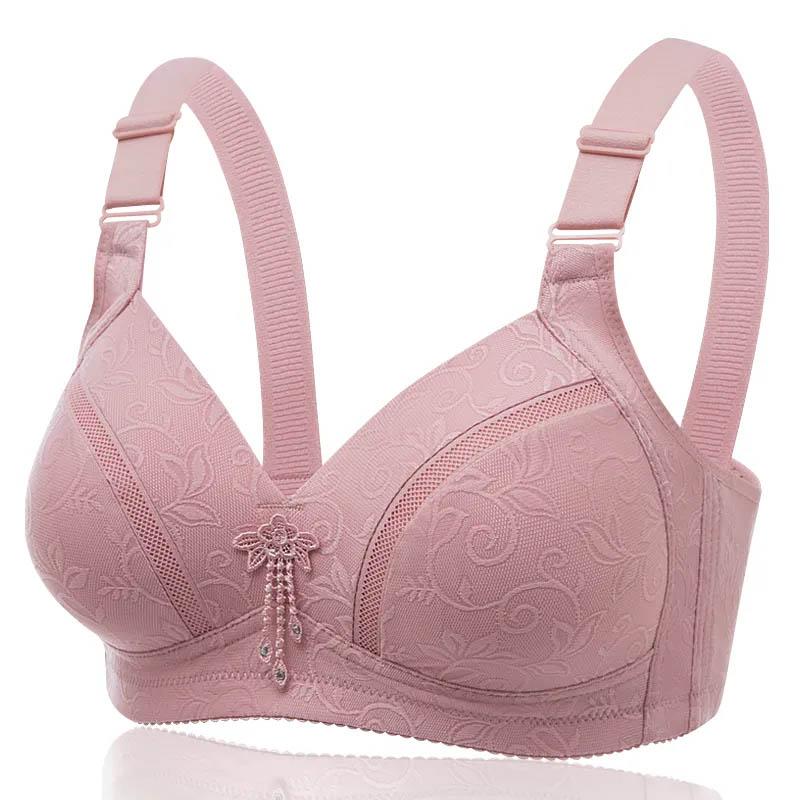 Large Size Thin Section No Steel Ring Top Support Gathered Beautiful Back Non-magnetic Comfortable Thin Section Underwear Text Jacquard Bra