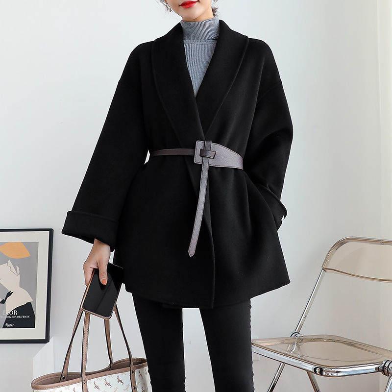 Thickened and Cotton Double-sided Woolen Coat for Women In The Long Section of Winter Slimming Cloak-style Woolen Coat with Belt
