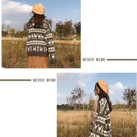 Pofulove red mid-length pullover thickened retro lazy loose retro net Christmas red sweater women