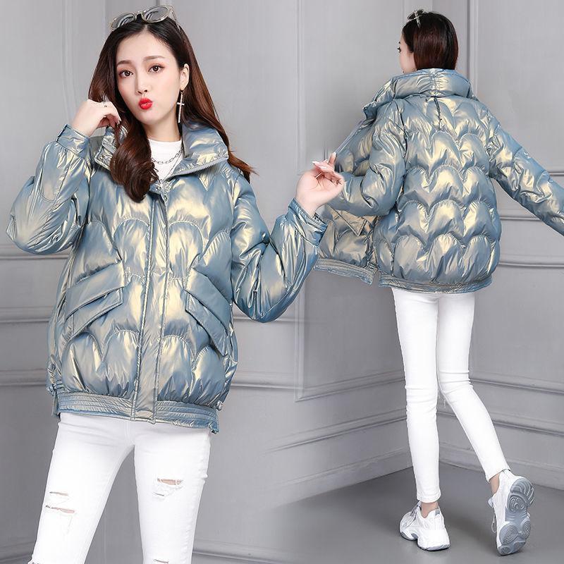 Fashion Trendy Down Cotton Jacket Women Korean Style Short Light Thin Loose Thick Warm Shiny Coat