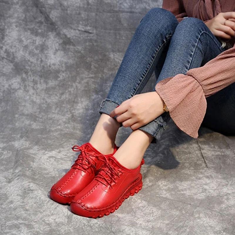 Cowhide Women's Shoes Spring and Autumn Sports Casual Shoes Leather Comfortable Flat Bottom Mother Shoes Soft Bottom All-match Four Seasons Shoes