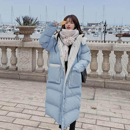 Padded Jacket Autumn and Winter Style Korean Loose Cotton-padded Jacket Winter Long Mid-length Over-the-knee Jacket