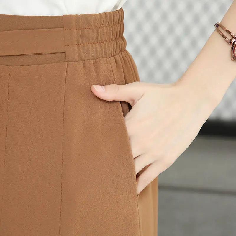 Summer Thin Chiffon Culottes Five-point Half Skirt Women's Slim Large Size High Waist Solid Color Mesh Office Short Skirt Pants