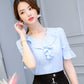 Chiffon Shirt Women's Short-sleeved V-neck Slim Slimming Casual Large Size Trumpet Sleeve Top Chiffon Temperament Shirt Easy To Wear Shirt