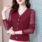 Women's Spring and Autumn Large Size Long Sleeve Bottoming Shirt Solid Color Lace V-Neck Slim Top