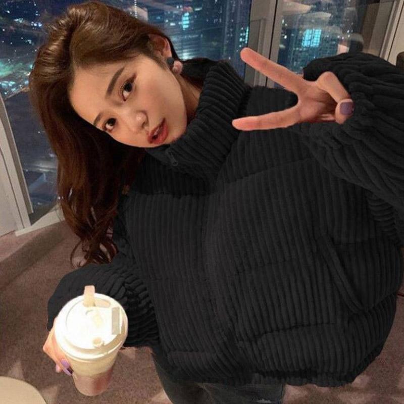 Winter Down Coat Korean Fashion Short Corduroy Coat Thick Loose Plus Size Down Jacket