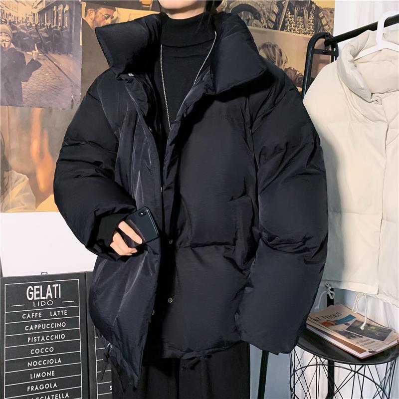 Winter Hong Kong Style Ins Solid Color Cotton Jacket Men's Korean Version of Loose Thickened Stand-up Collar Bread Suit Jacket Cotton Jacket Trend