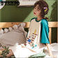 Nightgown Female Summer Cotton Short Sleeve Lovely Nightgown Middle Skirt Summer Cartoon Loose Dress