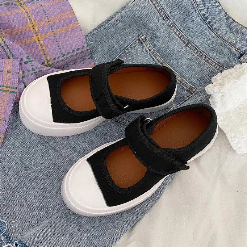 Fairy Purple Japanese Cute Thick-soled Canvas Shoes Velcro Soft Girl Student Harajuku All-match Single Shoes