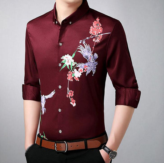 Men's Long Sleeve Slim Shirt Korean Fashion Trend Shirt Casual Business British Hair Stylist Clothes