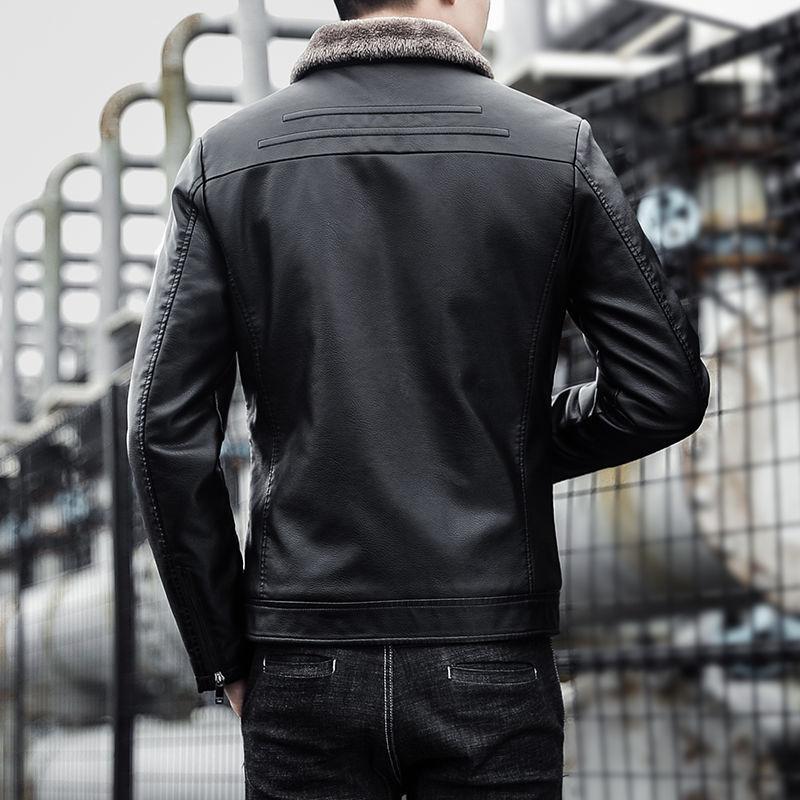 Young and Middle-aged Men's Leather Jacket Winter Fashion Fur One Leather Jacket Plus Velvet Thickening Warm Lapel Men's Leather Jacket