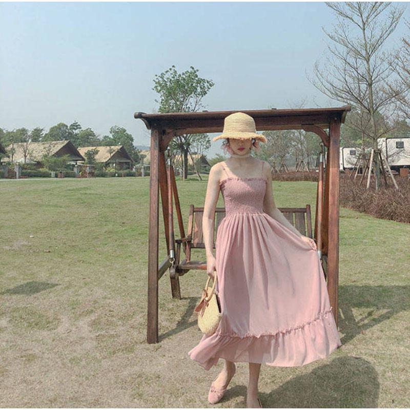 Summer Chiffon Spaghetti Strap Dress Women Sexy A-line Strapless Dress Beach Party Dress