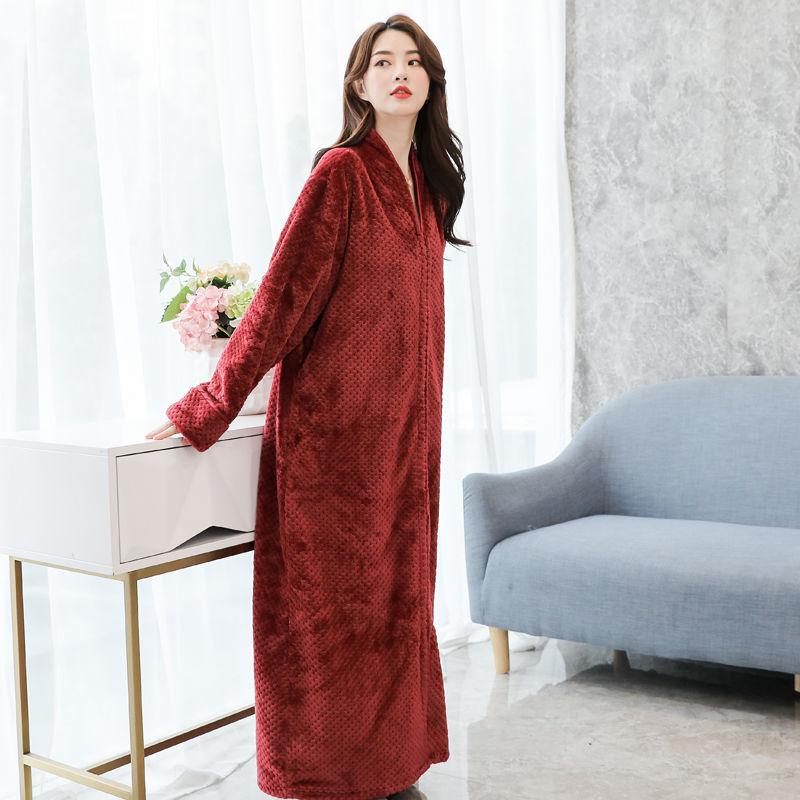 Large Size Super Long Nightdress Thickened Pajamas Women Loose Coral Velvet Bathrobes Can Be Worn Outside Large Size Nightdress Loose Bathrobes