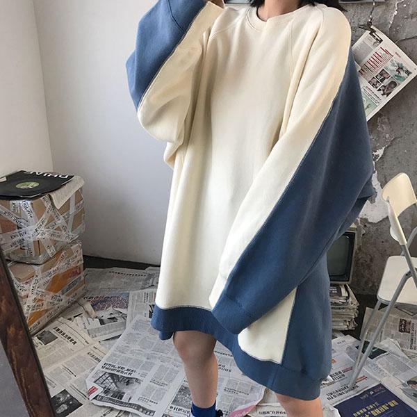 Autumn and Winter Lazy Wind Loose Mid-length Coat Long Sleeve Round Neck Thick Sweater Women