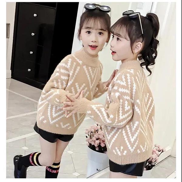 Autumn and Winter Thickened Children's Sweater Round Neck Knit Sweater Slim Long-sleeved Bottoming Shirt Little Girl Fashion Coat