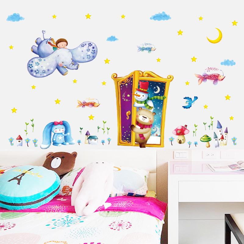 Magic door wall stickers cartoon animal park kindergarten living room Dumbo wallpaper