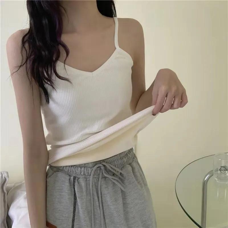 Winter Camisole Crop Top Women Plus Velvet Bralette Spaghetti Strap Corset Tank Top Winter Warm Thermal Vest Innerwear Bralets Yk2 Cami Black