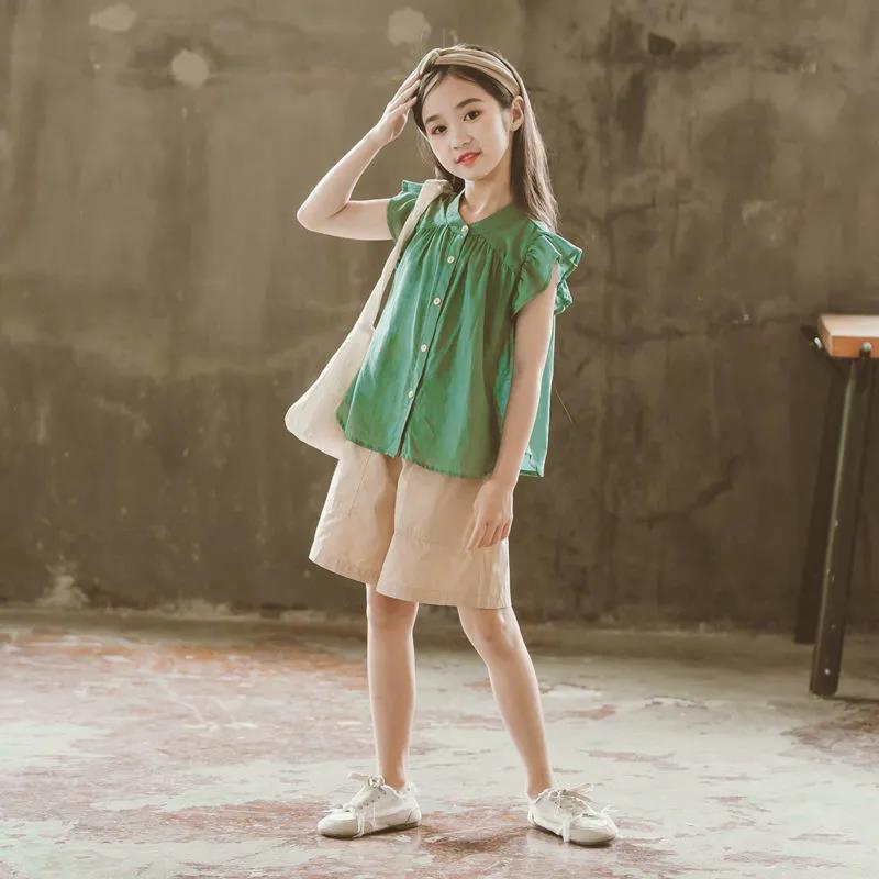 Girls' Suits Summer Clothes Western Style Girl's Shorts Two-piece Short Skirts Middle and Large Children Korean Students