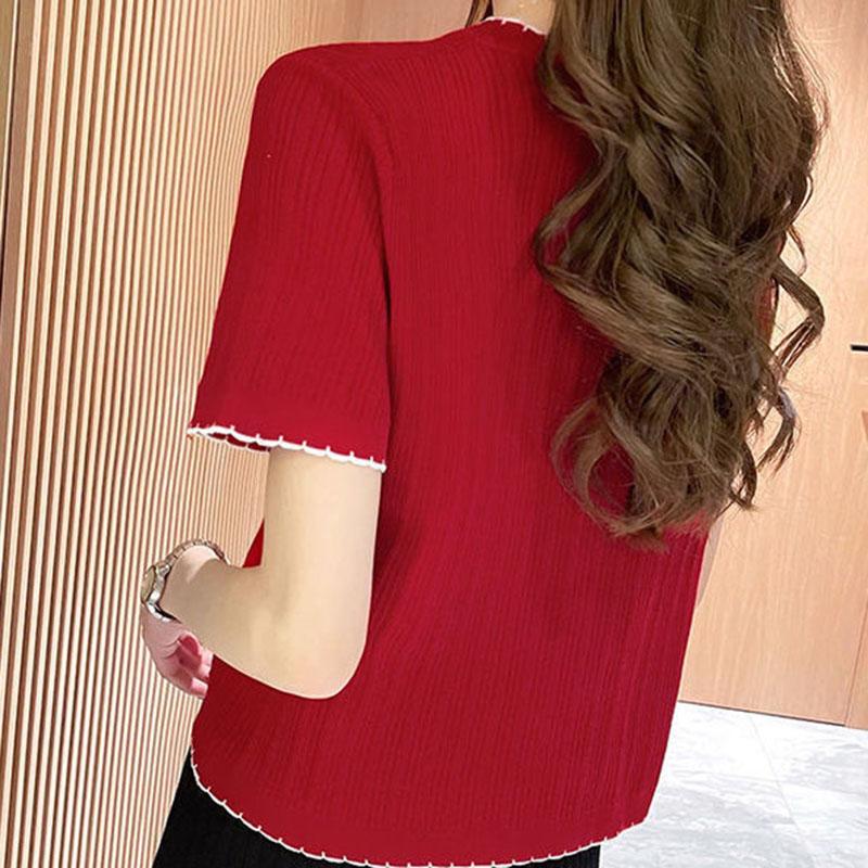 Summer Short Sleeve Women's Solid Color V-neck T-shirt