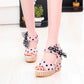 Women's Summer Wave Point Bow Ribbon Platform Sandals Thick Bottom Waterproof Wedge Open Toe Shoes Mesh Fish Mouth Outer Wear All-match Sandals