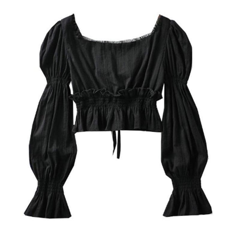 French Solid Color Pleated Lantern Sleeve Shirt Women's Summer Gentle Wind Top Tide Ins Waist Thin Shirt