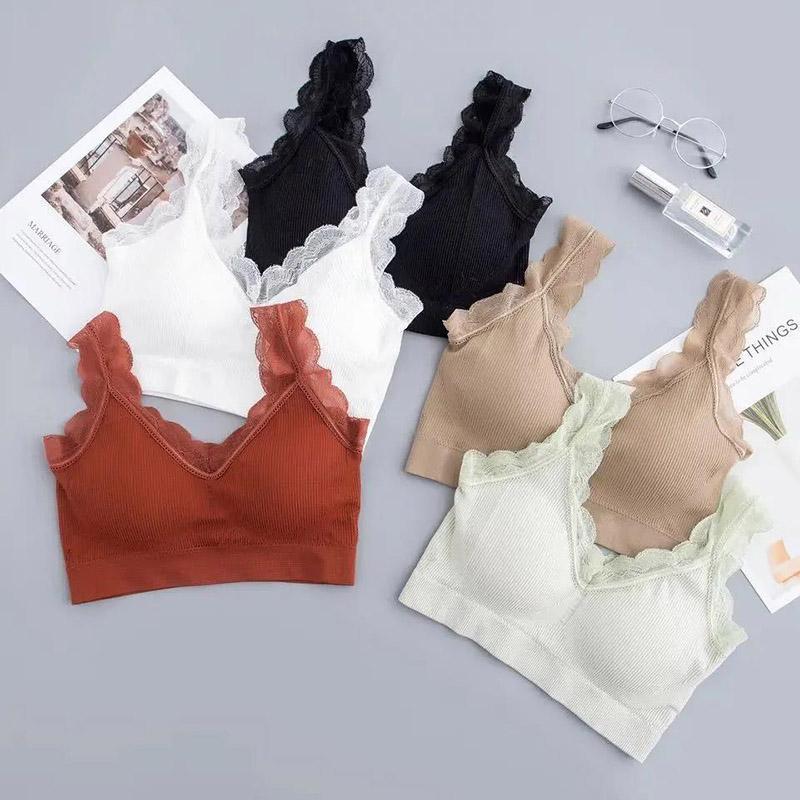 Lace Shoulder Straps Wrap Chest Tube Top with Chest Pad Anti-glare Beautiful Back No Steel Ring Sling Small Vest Bra
