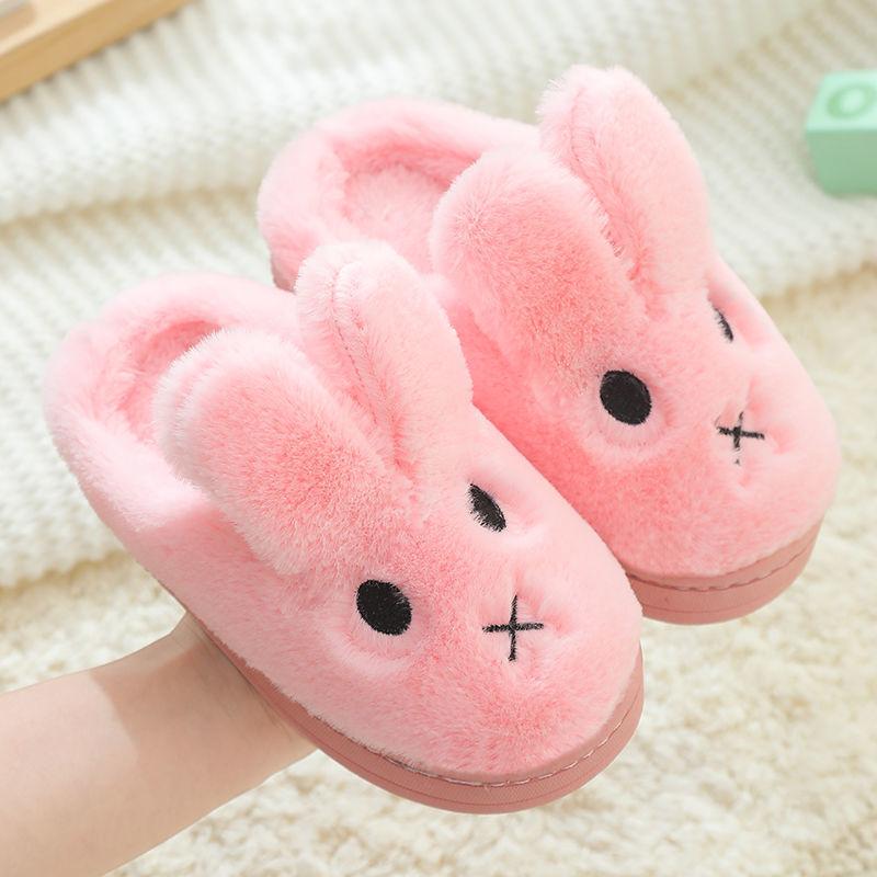 Baby Girls Cotton Slippers Winter Children's Cute Rabbit Plush Slippers Boys Home Indoor Shoes Furry Kids Slippers