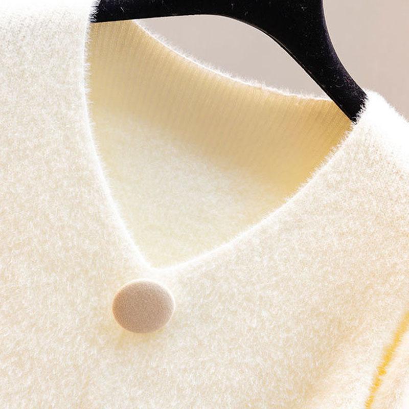 Imitation Mink Sweater Women V-neck Furry Knit Sweater Coat Autumn and Winter Knitted Jumper Top