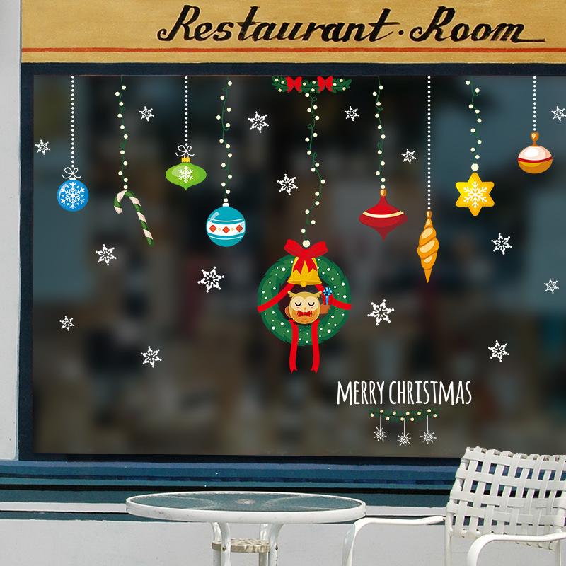 Double-sided Christmas ball ornaments glass window storefront removable wall stickers