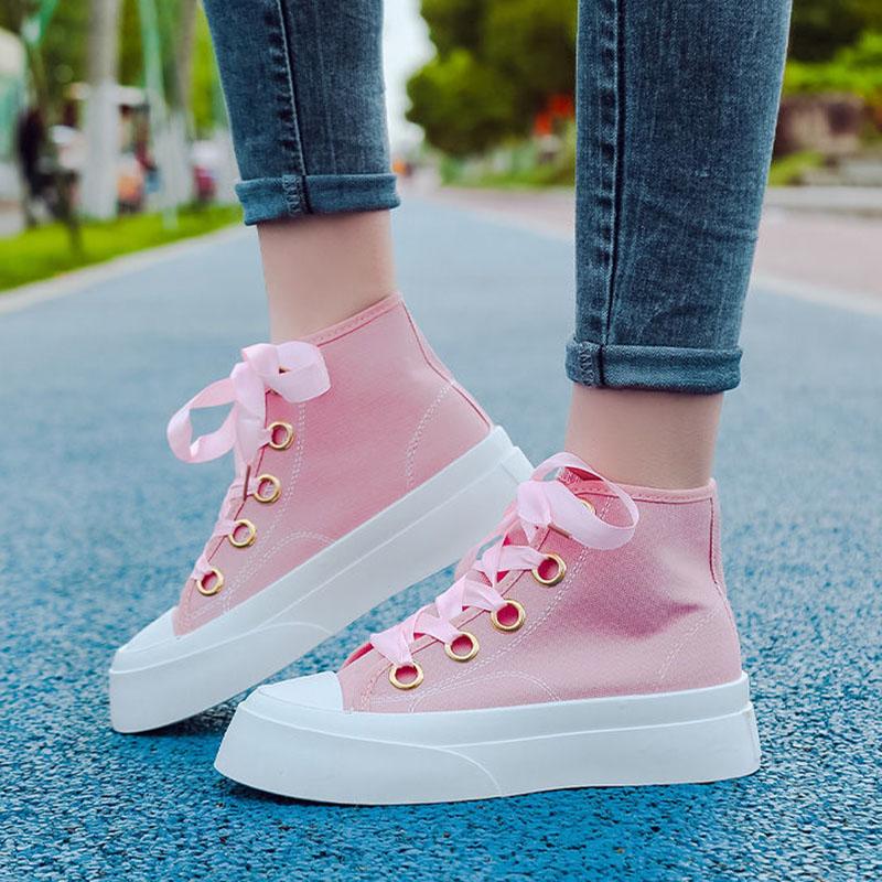 Japanese Ribbon Small White Shoes Summer Student Trend High-top Canvas Shoes Women