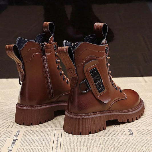 Women's Plush Warm Boots Autumn Winter British Style Versatile Martin Boots Large Size Thick Soft Soled Vintage Short Boots