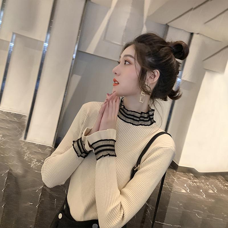 Pofulove female long sleeve slim slim shirt foreign style flared sleeve sleeve head lace shirt