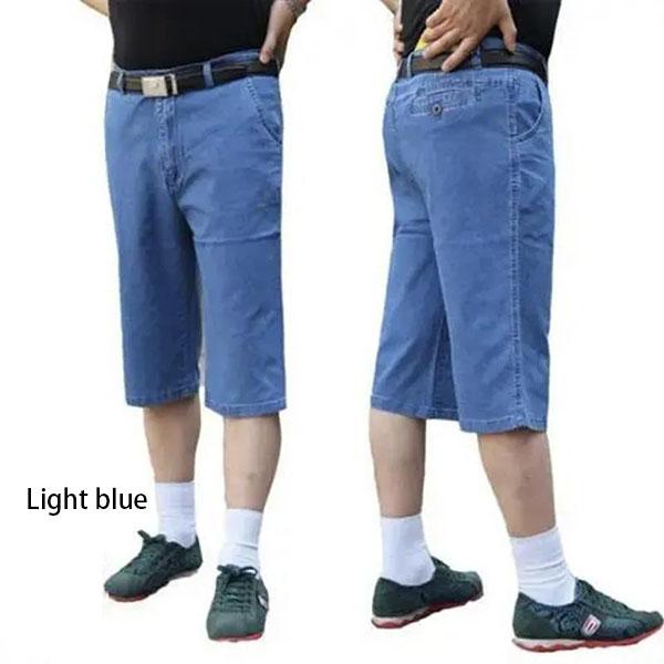 Summer Denim Cropped Pants Thin Middle-aged Casual Shorts Men's Loose Straight Large Size Middle-aged Men's Father Pants