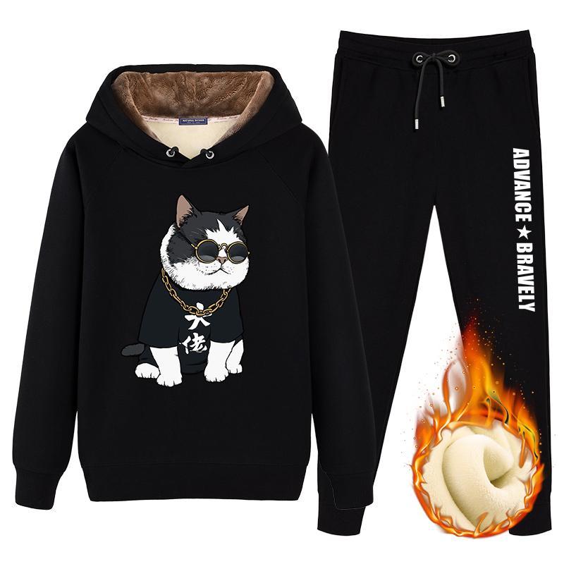 2pcs/set Autumn Winter Men's Sets Sportswear Thicken Fleece Lining Tracksuits 2 Piece Sets Men's Clothes Hoodies+Pants Sets Males Weatsuit Outfits