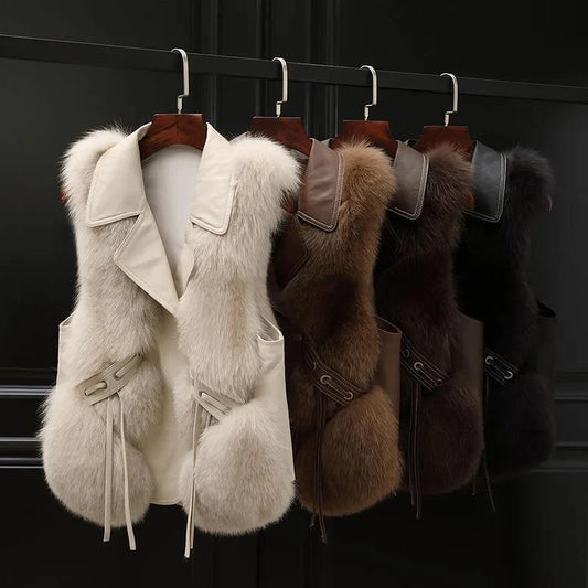 Fur Vest Women's Winter Wear Thick Imitation Fox Fur Vest Faux Fur To Keep Warm Comfortable and Soft Women's Sleeveless Suit Collar Jacket