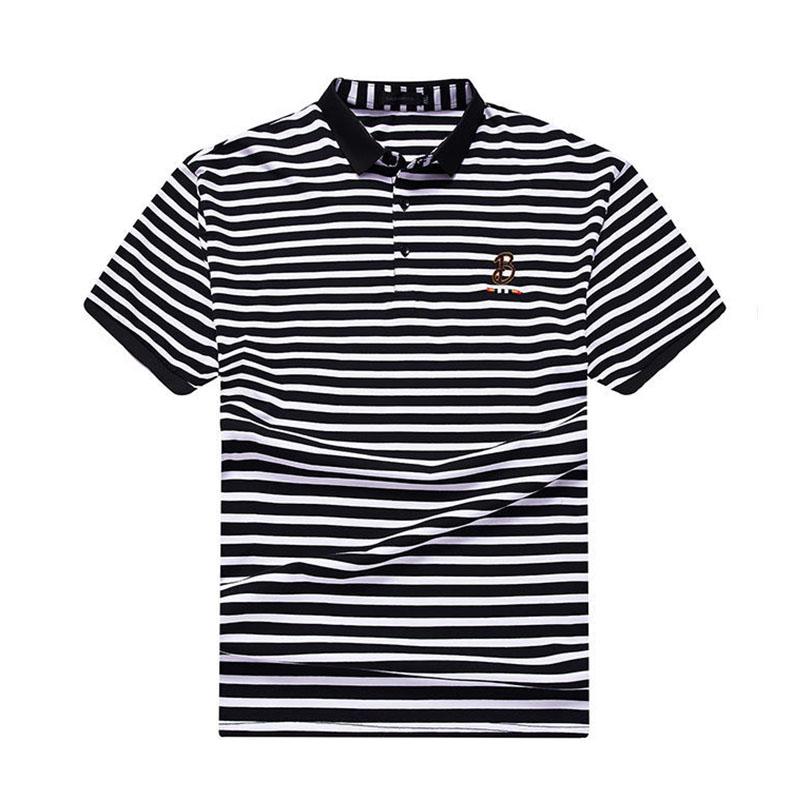 Fat Male Plus Fat Plus Size Striped Loose Short-sleeved T-shirt Fat Male Lapel Half-sleeved Polo Shirt