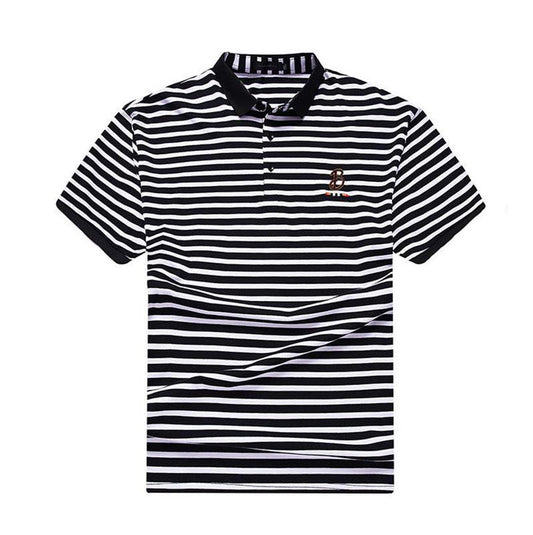 Fat Male Plus Fat Plus Size Striped Loose Short-sleeved T-shirt Fat Male Lapel Half-sleeved Polo Shirt