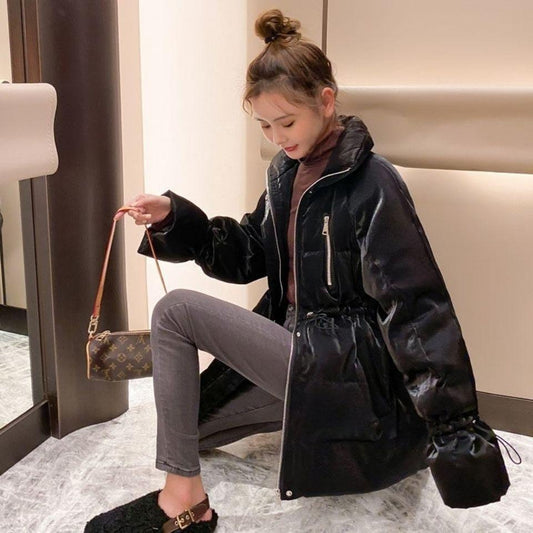Women's Down Jacket Bright Face Down Jacket Mid-length Waist Princess Sleeve Jacket Women