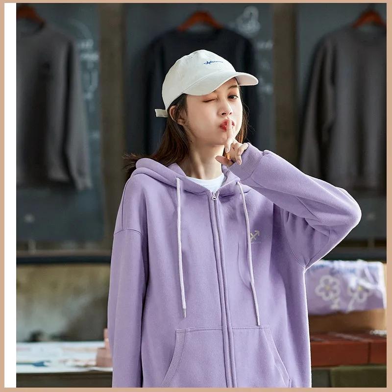 Loose Hooded Sweater Women's Autumn and Winter Coat Short Korean Version Plus Velvet Thick All-match Zipper Cardigan Casual Jacket Top Sportswear