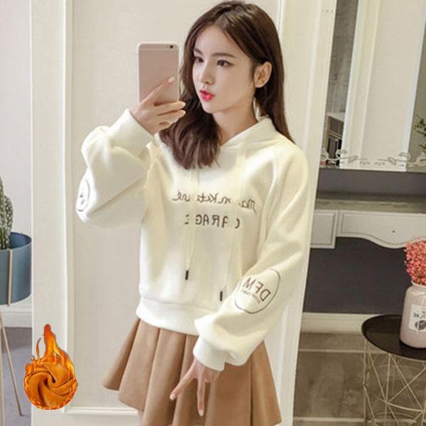 Thickened Hooded Character Tops for Women Spring and Autumn All-match Loose Long-sleeved Tops