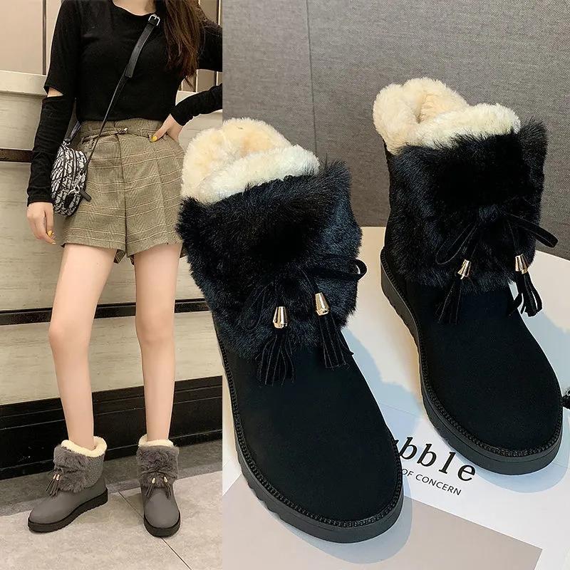 Snow Boots Women's Autumn and Winter Korean Version of All-match Women's Cotton Shoes Short Tube Plus Velvet Warm Ankle Boots