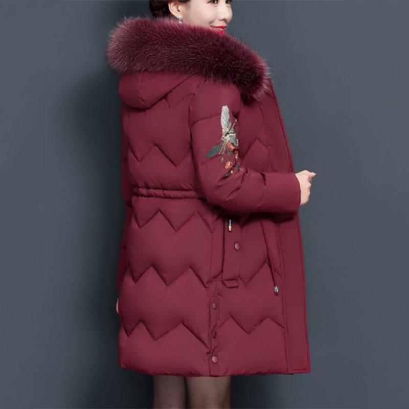 Women's Solid Color  Down Jacket Mid-length Korean Style Loose Thick Coat Warm Cotton Coat Large Fur Collar Winter Quilted Jacket