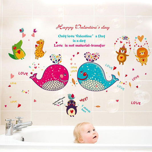 Dolphin fish bathroom glass room decoration kindergarten romantic happy valentine's day wall sticker