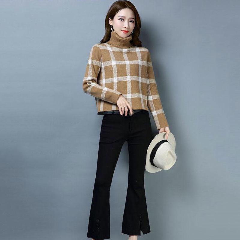 Autumn and Winter High-neck Short Sweater Fashion Korean High-waist Blouse Pullover Loose Plus Size Women's Sweater
