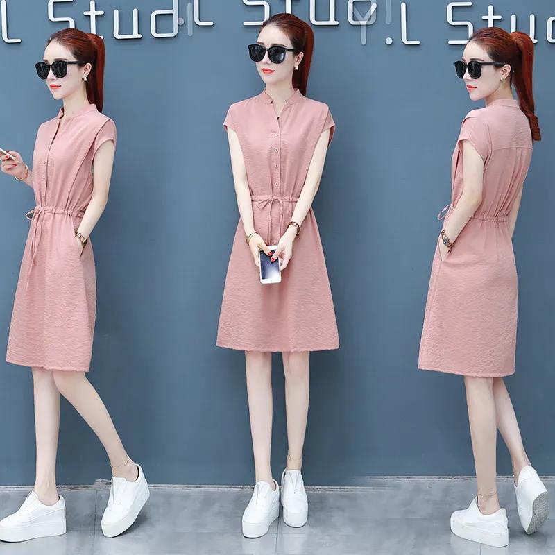 Women's Dress with Waist and Thin Temperament Simple and Casual A-line Skirt Women's Mid-length Temperament and Waist Dress