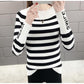 Striped Pattern Sweater Knit Slim Pullover Top for Autumn and Winter Women's Bottoming Shirt
